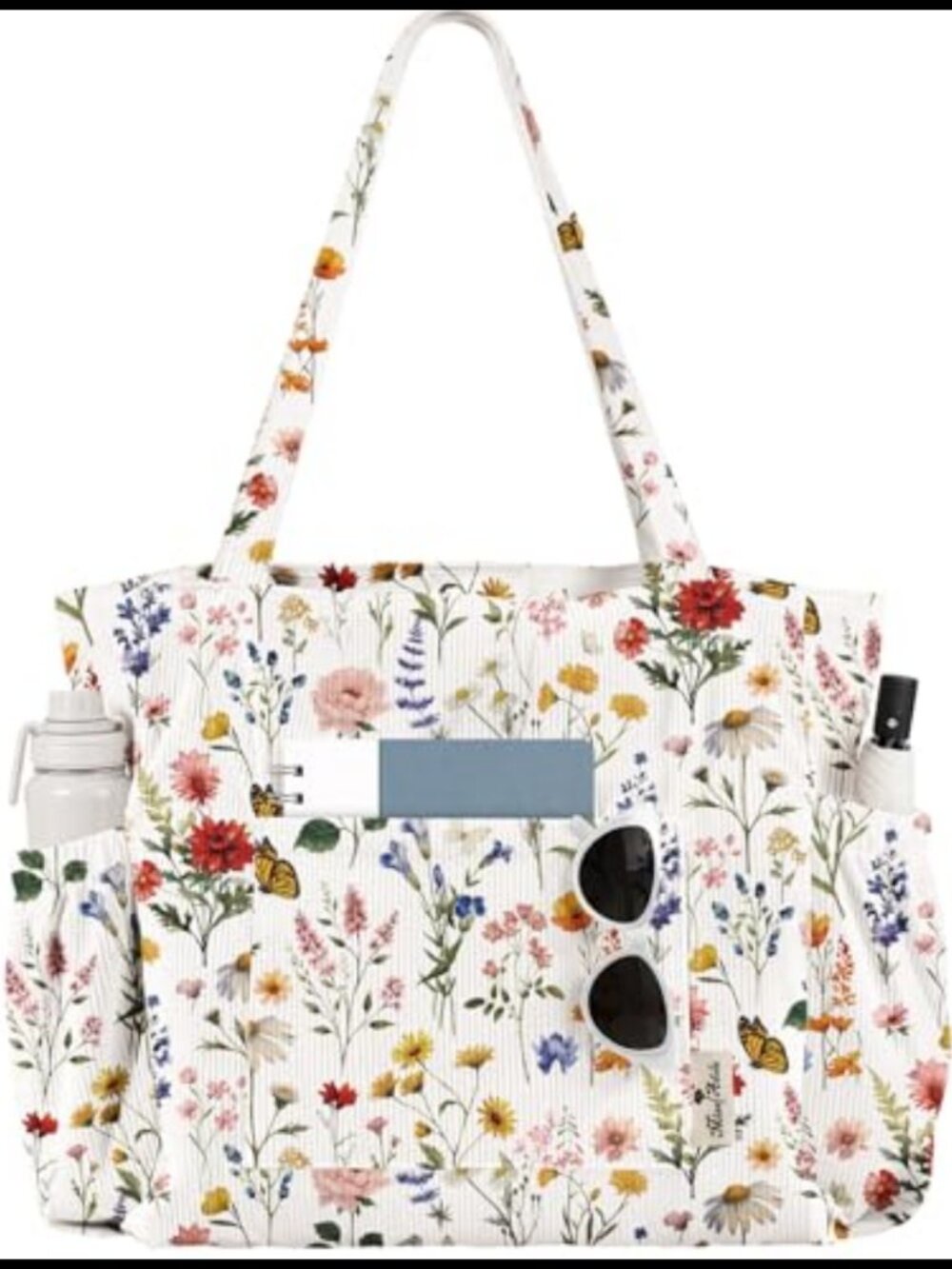 Large Corduroy Tote Bag with Zipper Multi-Pocket Shoulder Bag